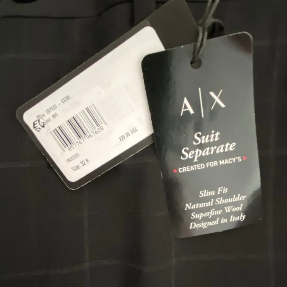 Armani Exchange Pants Men's 32x31 Slim Fit Suit Pant Wool Black Window Pane NEW - Picture 8 of 13